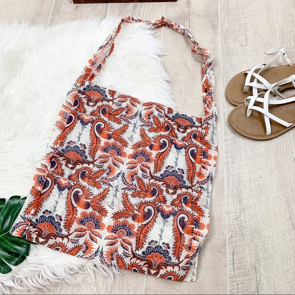 Free People Handbags - Free People Canvas Orange Tote Bag D1977